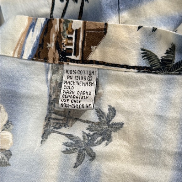 Pierre Cardin Blue Cream Casual Hawaiian Button Down Shirt Island Vibes Size XL - Picture 4 of 6